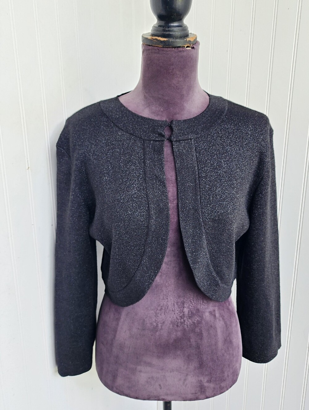 Michelle Antonelli Silk Crop Cardigan Metallic Sparkle Black Lurex y2k 90s XL